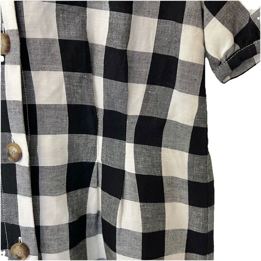 Loft Linen Blend Gingham Mini Dress Size 0 NWOT Black White Button Front Summer - Picture 6 of 9